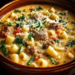Creamy Parmesan Beef Sausage Ditalini Soup First Image