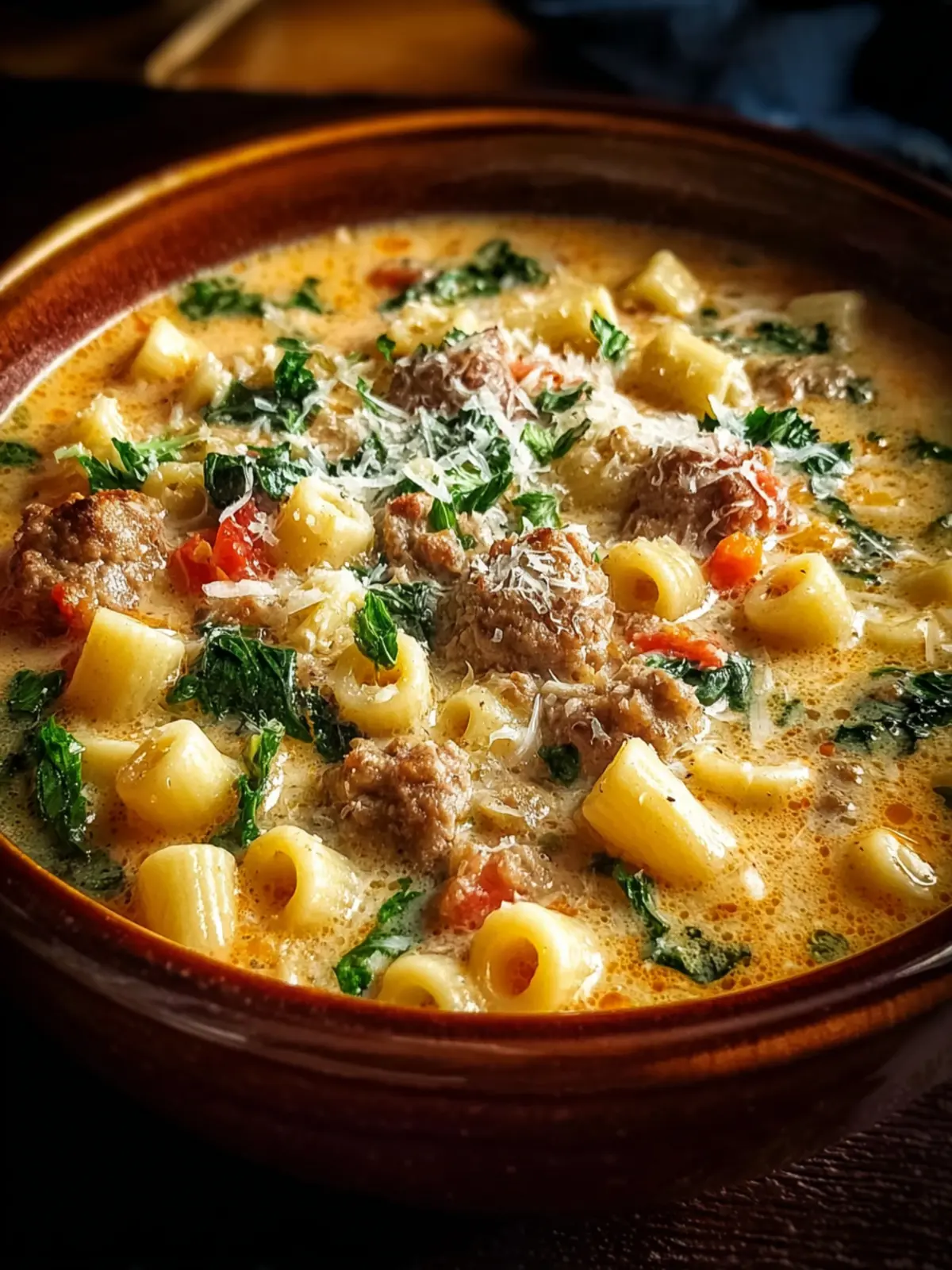 Creamy Parmesan Beef Sausage Ditalini Soup First Image