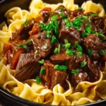 Easy Crockpot Beef Tips & Noodles First Image
